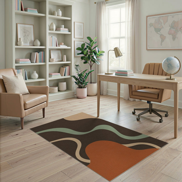Abstract Area Abstract Wave Brown Area Rug