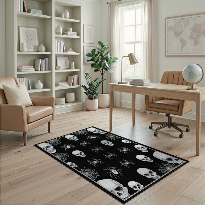 Black White Skull Spider Area Rug
