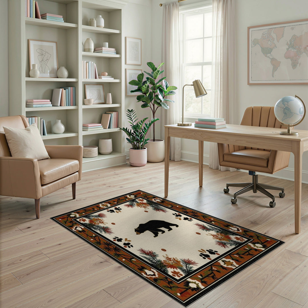 Brown and Tan Black Bear Woodland Area Rug