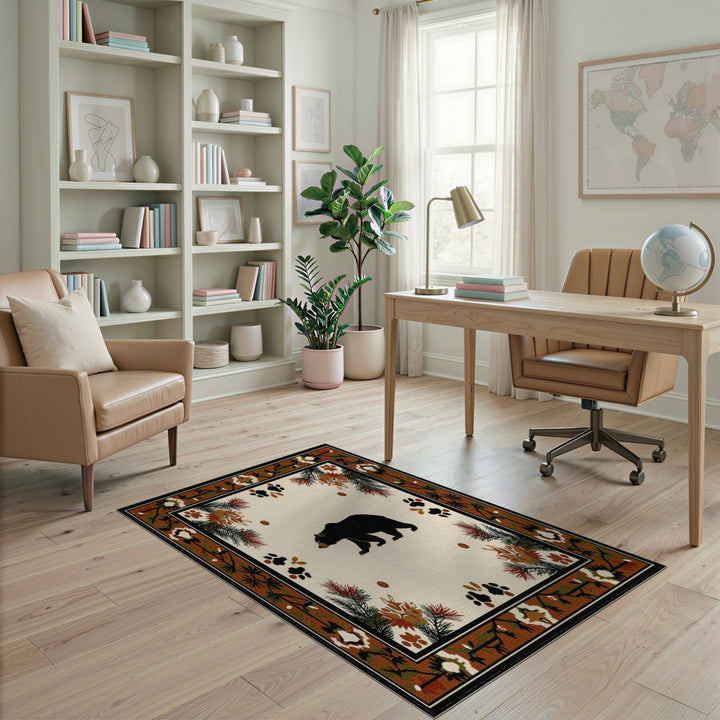 Brown and Tan Black Bear Woodland Area Rug