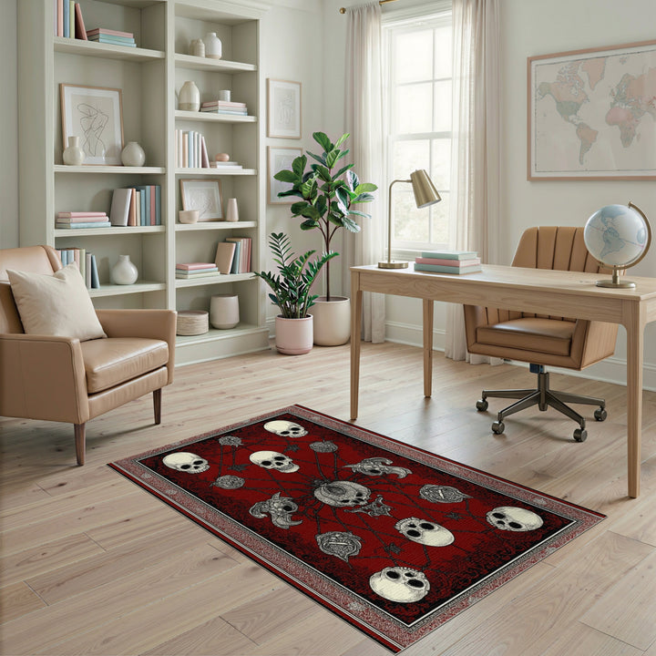 Distressed Vintage Red Gothic Skull Area Rug