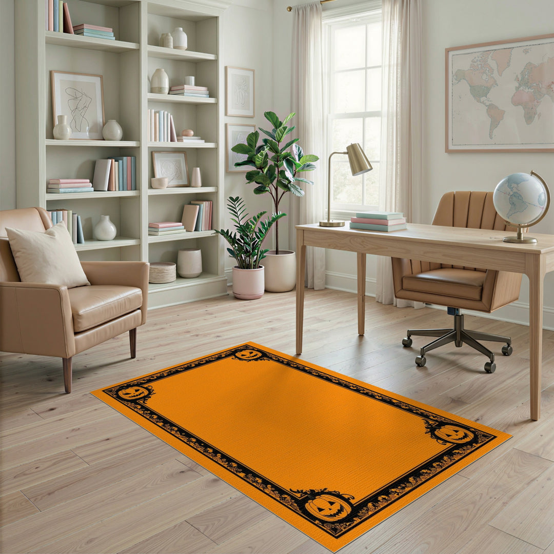 Orange Halloween Pumpkin Washable Area Rug