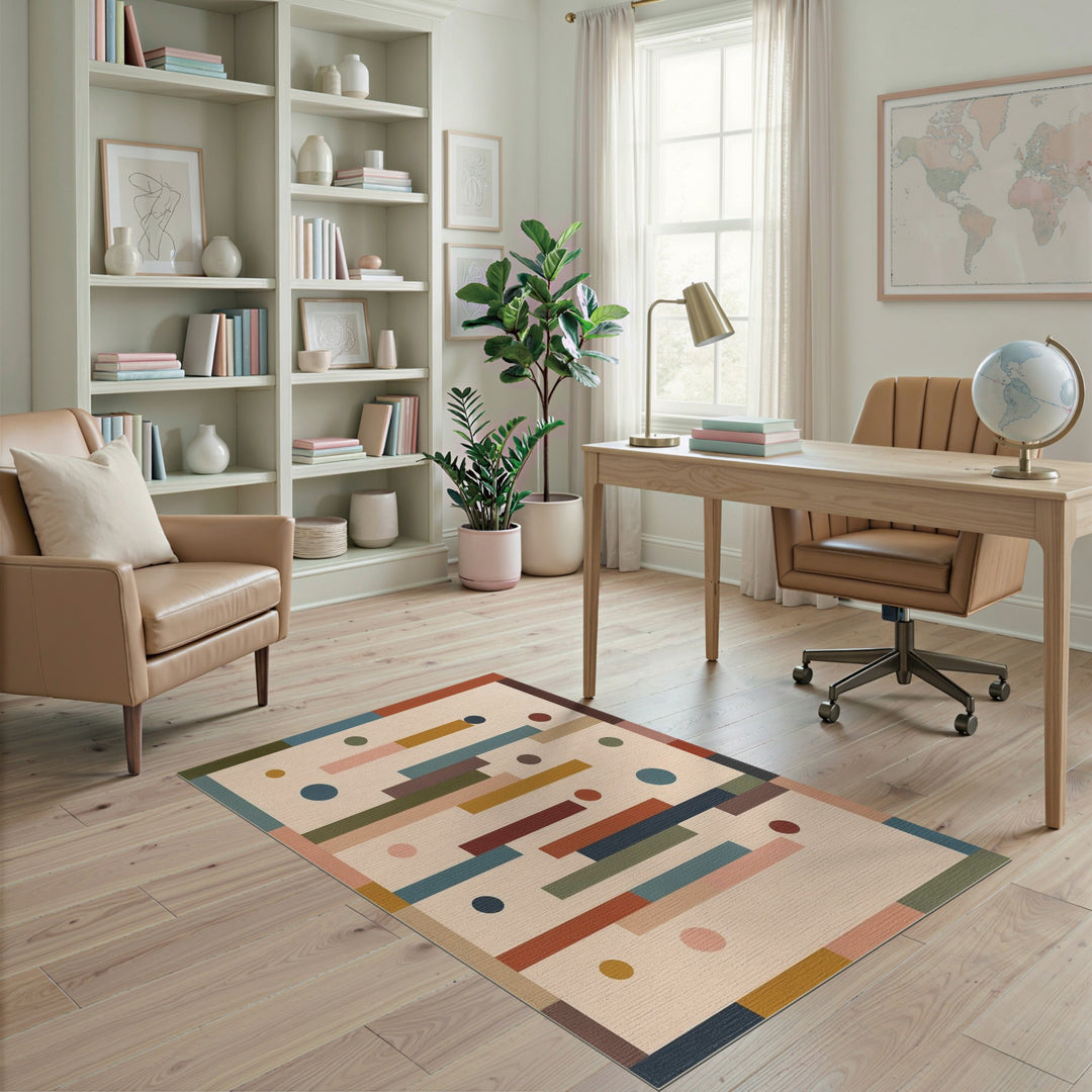 ODIKA Geometric Beige Multi-Color Area Rug