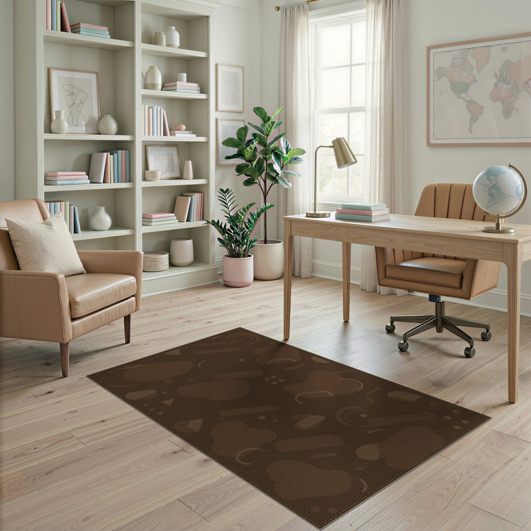 Brown and Tan Brown Abstract Washable Area Rug