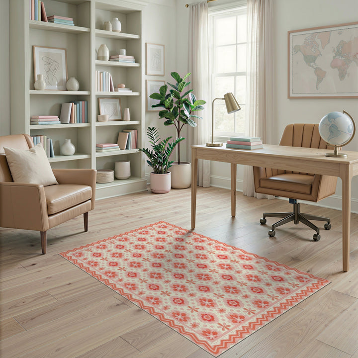 Pink Floral Vintage Zigzag Area Rug