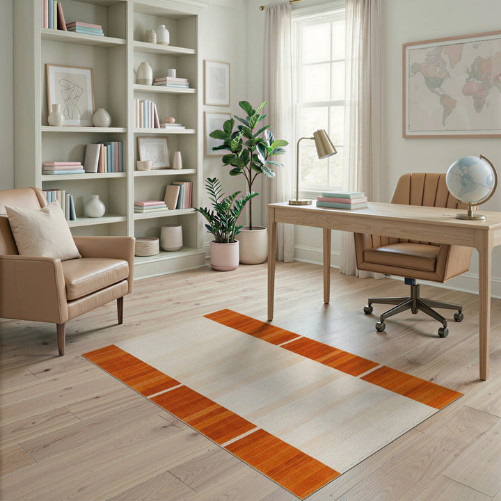 Orange Striped Border Geometric Area Rug