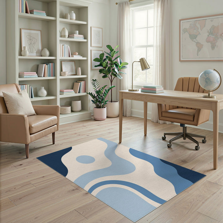 Blue Wave Abstract Area Rug