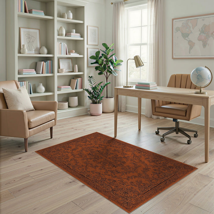 Orange Floral Vintage Area Rug