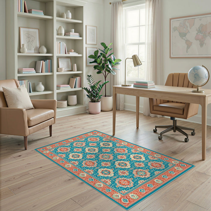 Teal Red Medallion Persian Area Rug