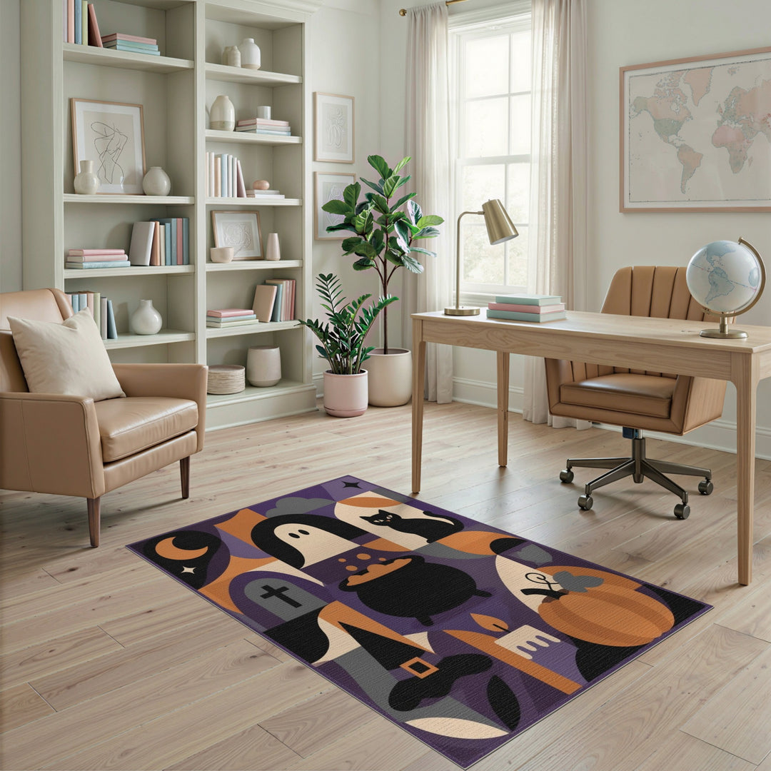 Halloween Ghost Cat Pumpkin Purple Rug