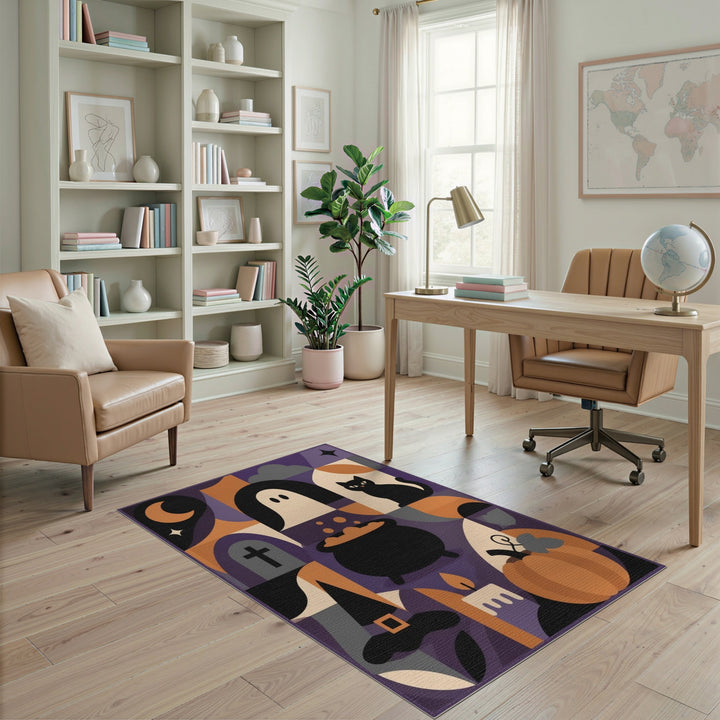 Halloween Ghost Cat Pumpkin Purple Rug