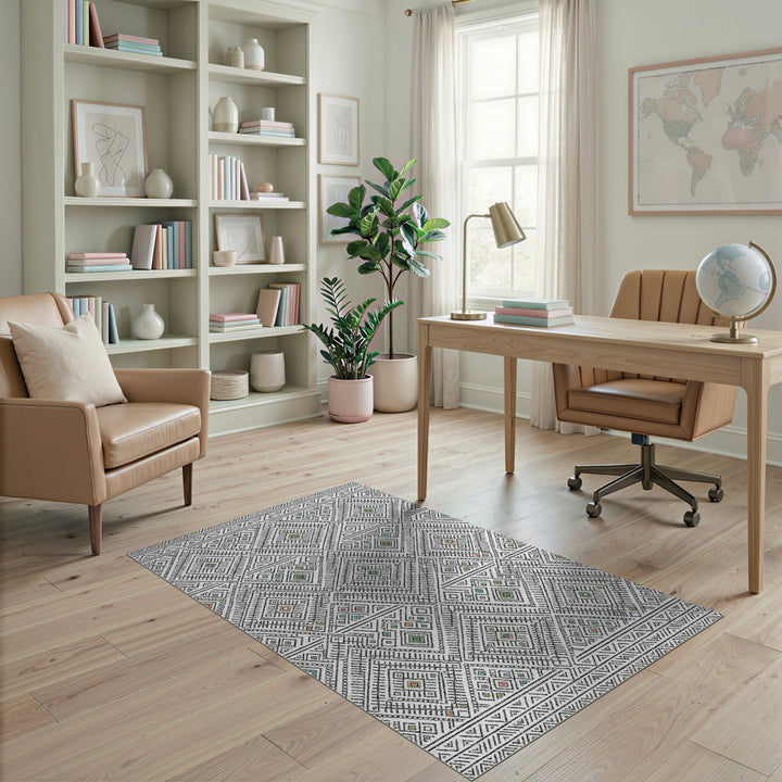 Black White Heritage Tribal Area Rug