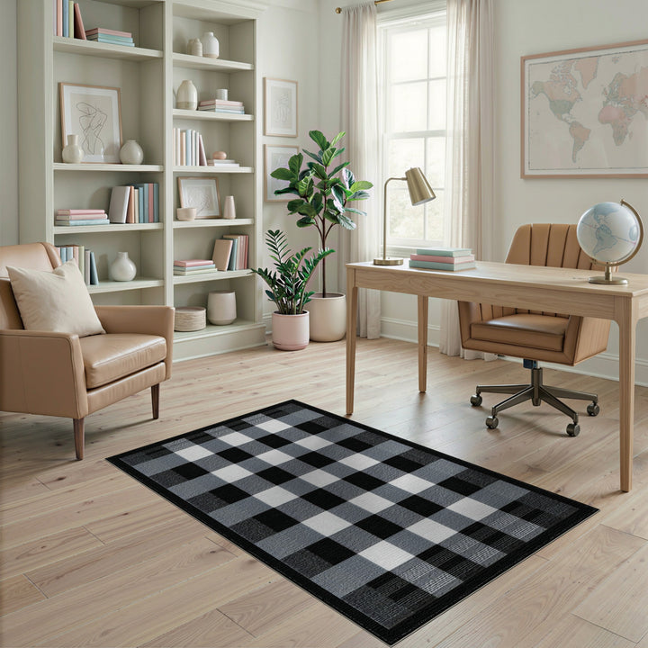 Black White Checkered Geometric Area Rug