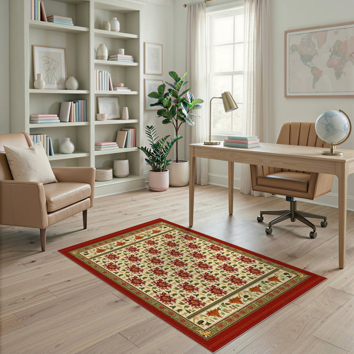 Red Floral Vintage Area Rug