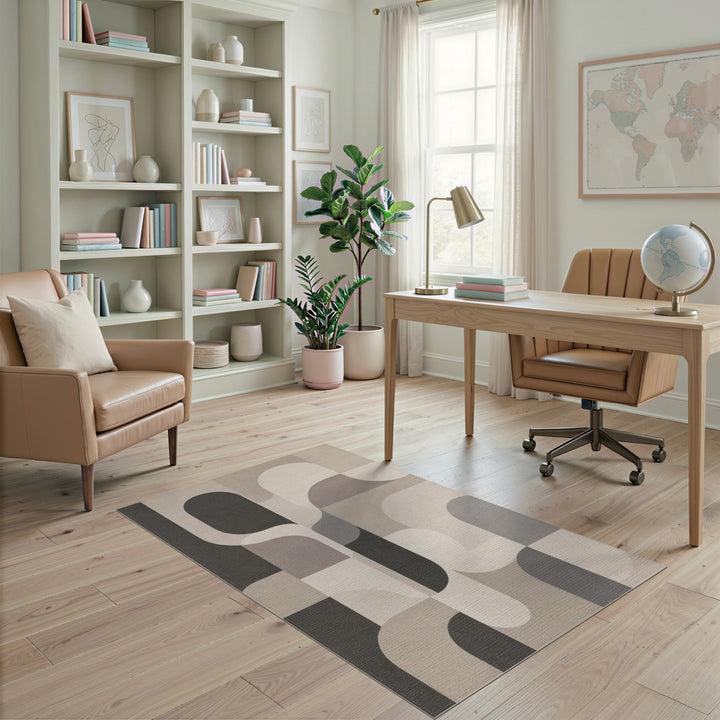Beige Geometric Modern Area Rug