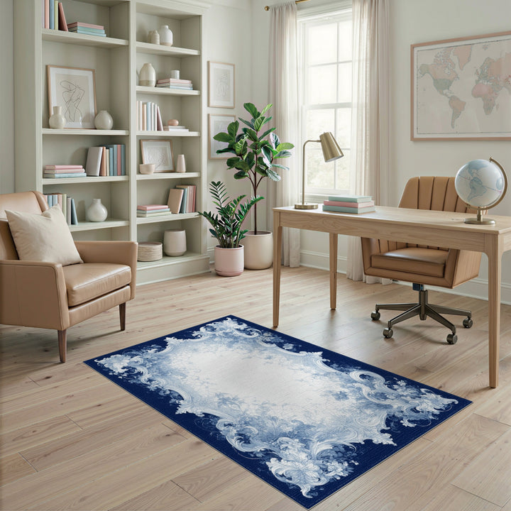Blue Floral Vintage Ornate Area Rug