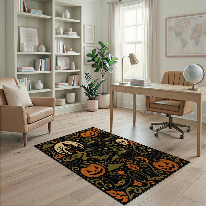 Spooky Halloween Pumpkin Cauldron Area Rug
