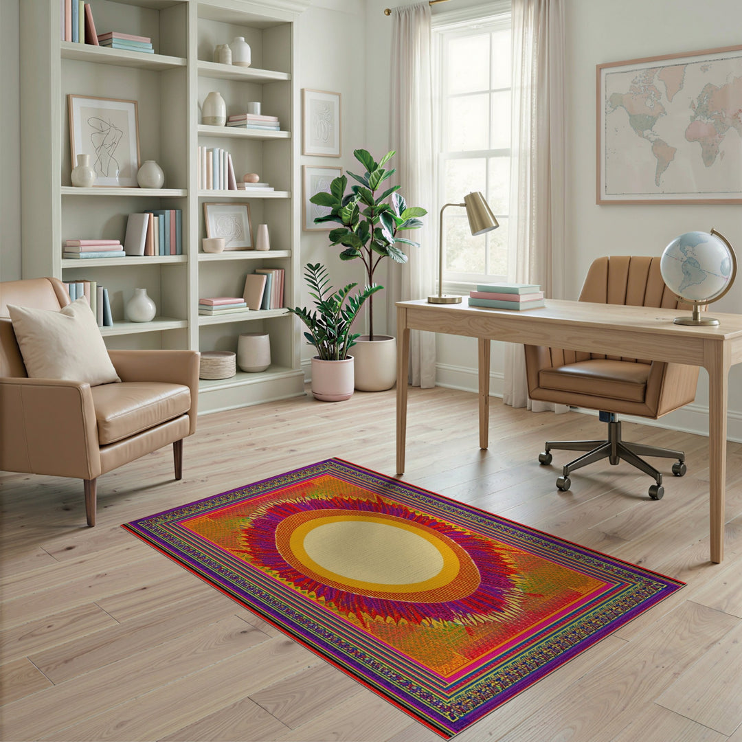 Vibrant Sunburst Multi-Color Geometric Rug
