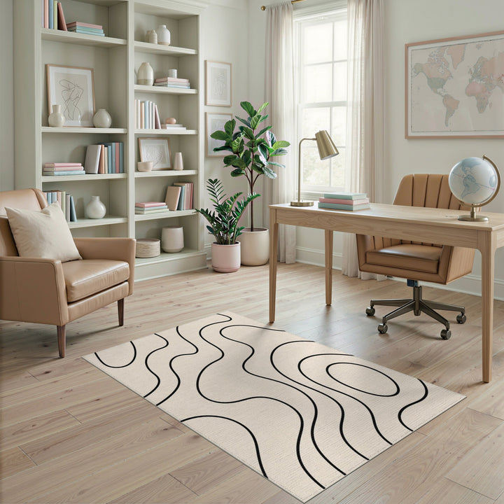 Beige Abstract Wave Area Rug