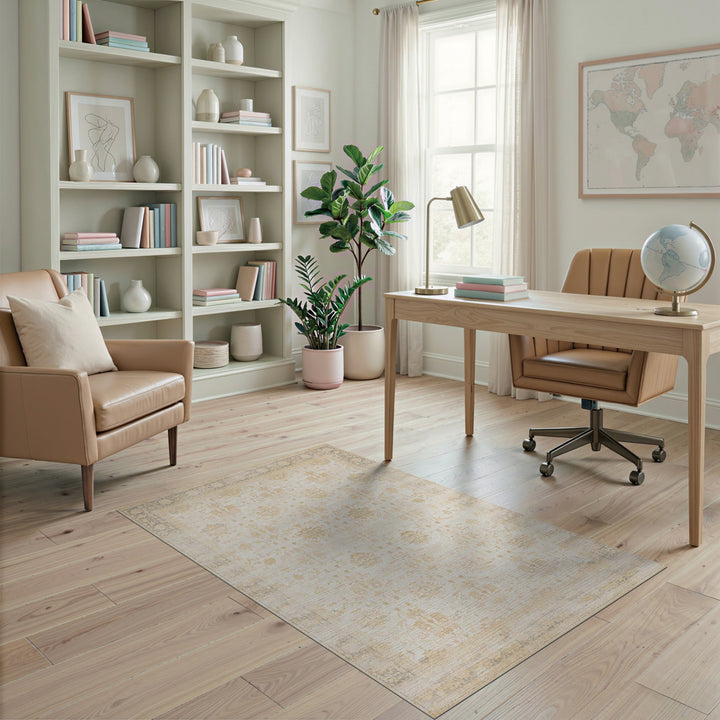 Beige Distressed Vintage Persian Rug