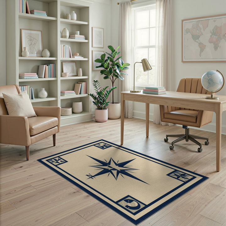 Navy Compass Star Area Rug