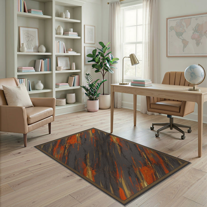 Grey Orange Abstract Area Rug