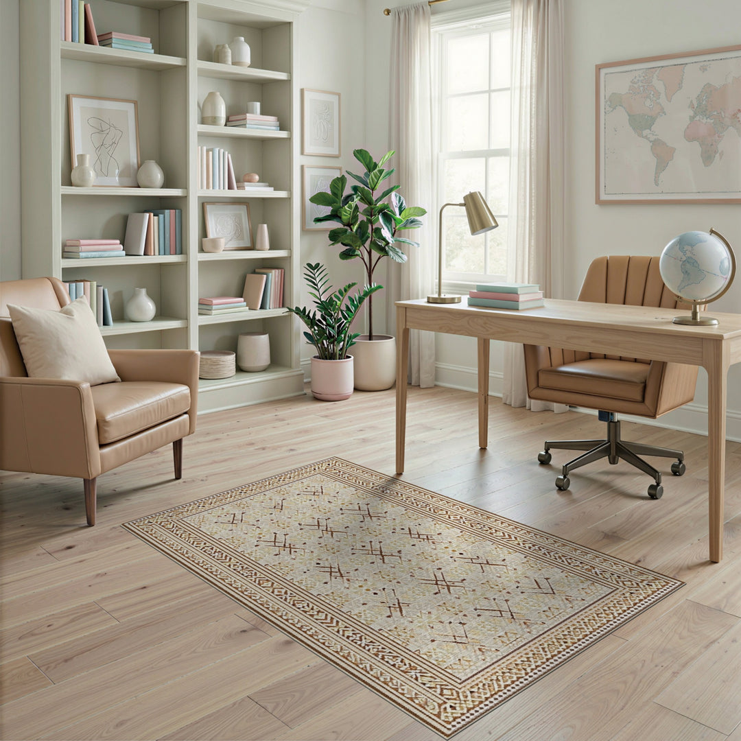 Beige Brown Geometric Tribal Area Rug