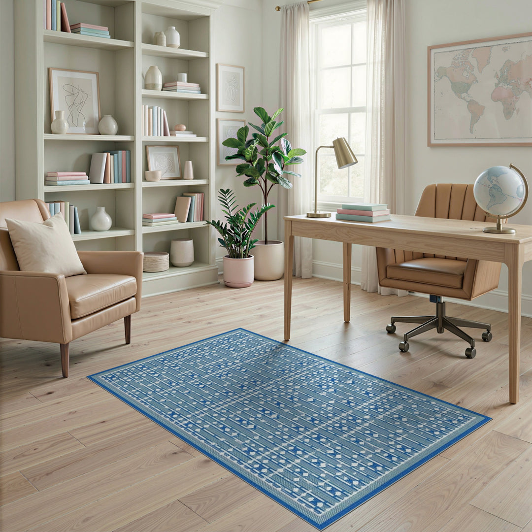 Blue Geometric Diamond Area Rug