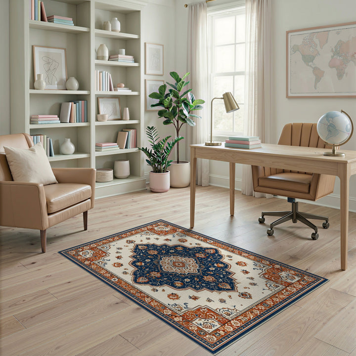 Navy Blue Persian Medallion Area Rug