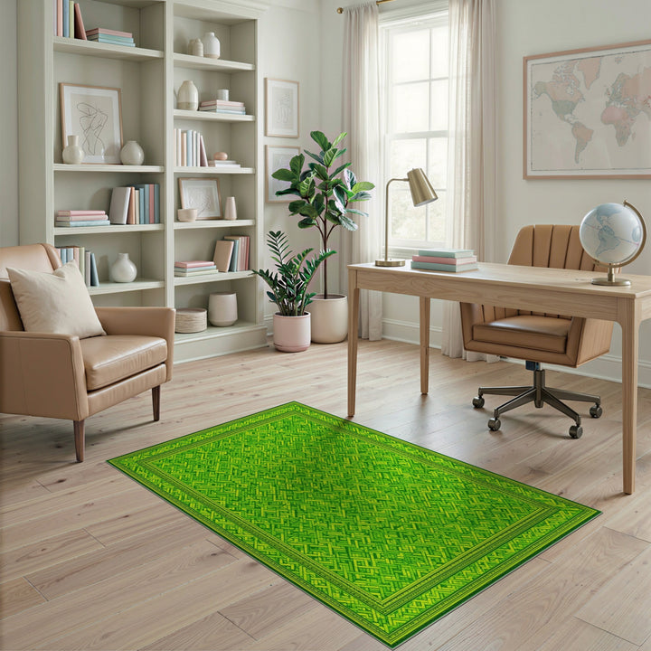 Geometric Modern Green Geometric Interlock Area Rug