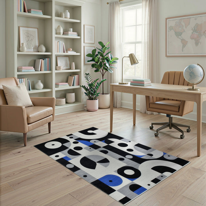 Bold Geometric Black White Area Rug