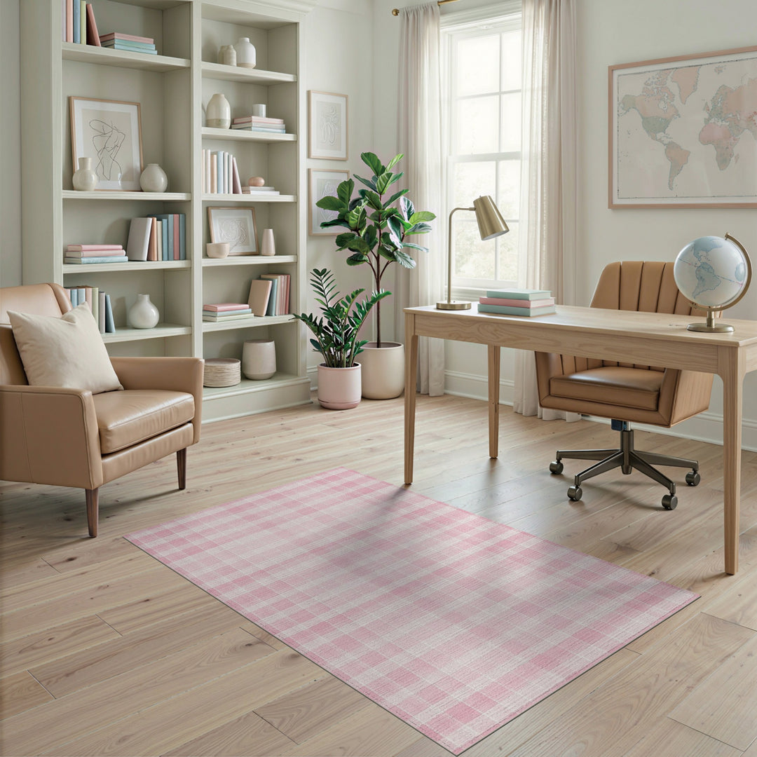 Pink Gingham Checkered Area Rug