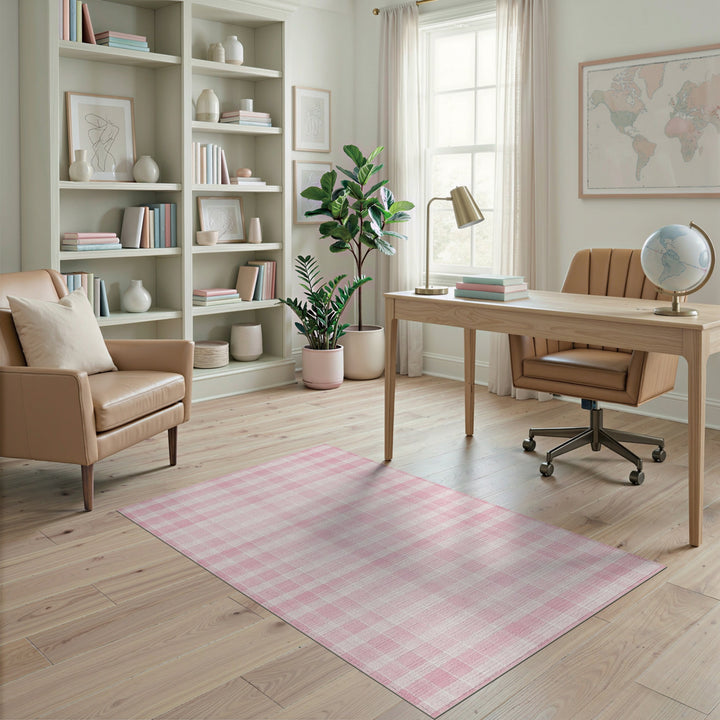 Pink Gingham Checkered Area Rug