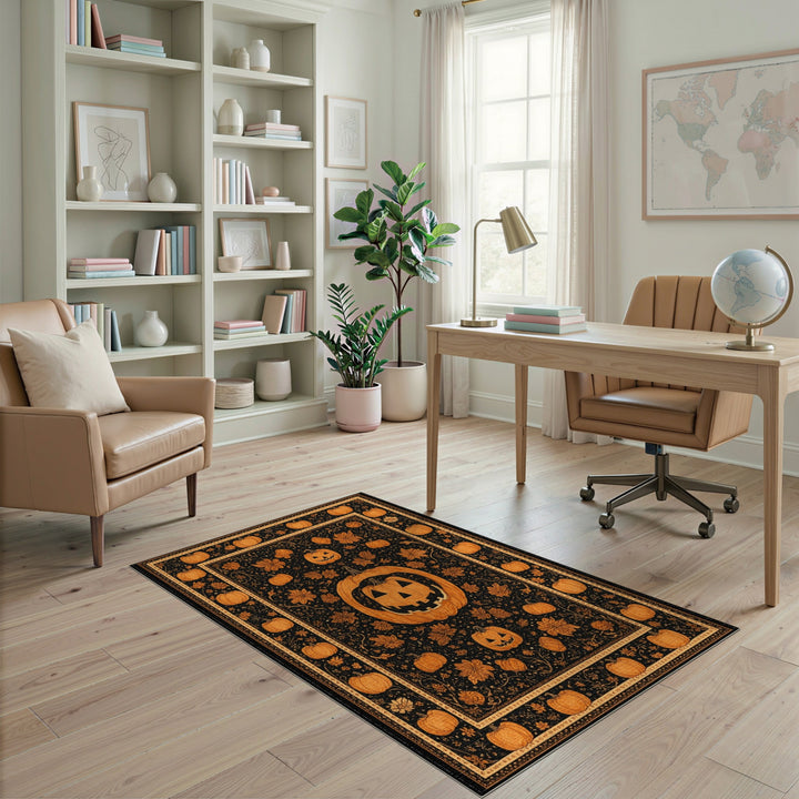 Fruit Pattern Orange Pumpkin Jack-o'-Lantern Area Rug