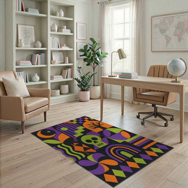 Vibrant Geometric Skull Area Rug