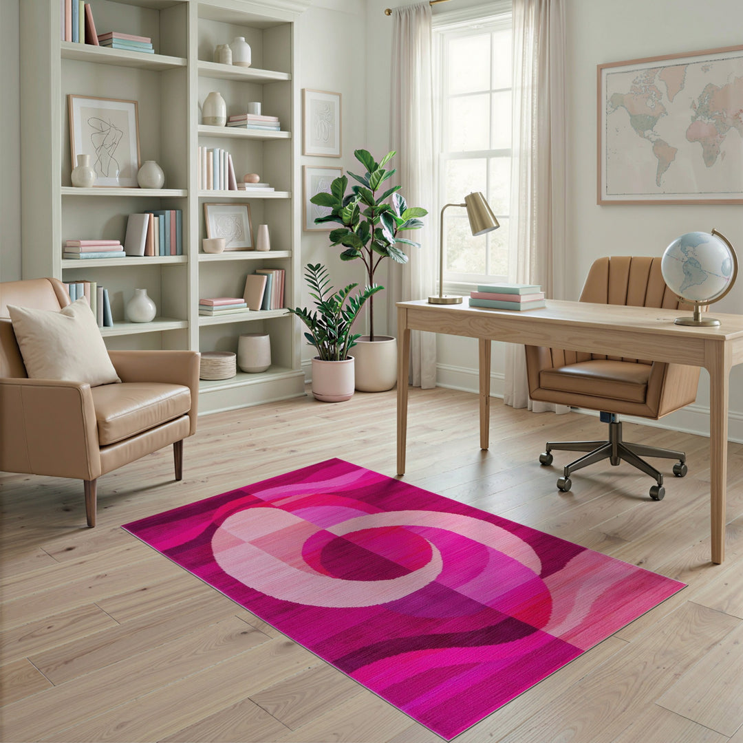 Pink Vibrant Pink Abstract Swirl Area Rug