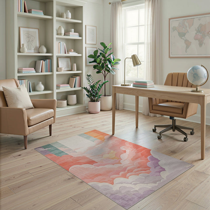 Pink Sunset Cloud Washable Area Rug