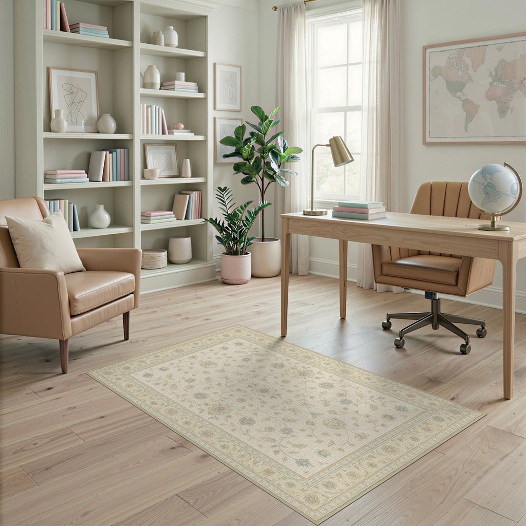 Beige Floral Vintage Area Rug