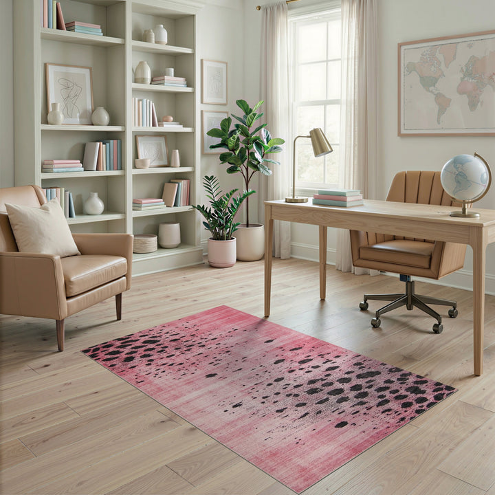 Pink Abstract Area Rug with Black Spots