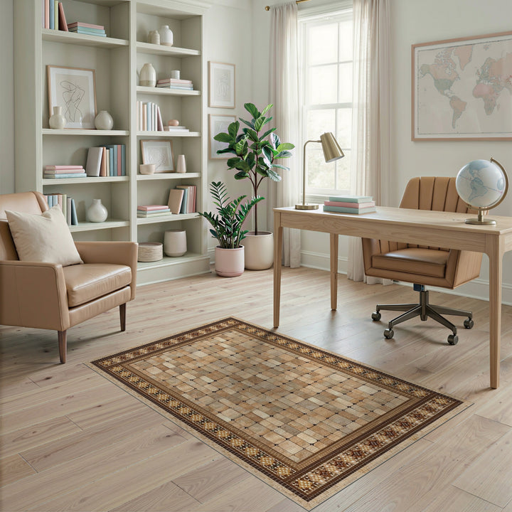 Brown Tan Mosaic Tile Area Rug