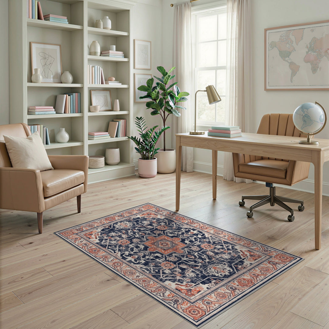 Distressed Vintage Navy Blue Distressed Vintage Area Rug