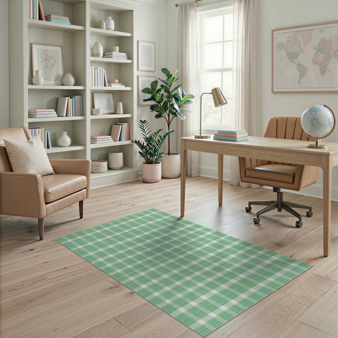 Geometric Modern Checkered Green Checkered Washable Area Rug