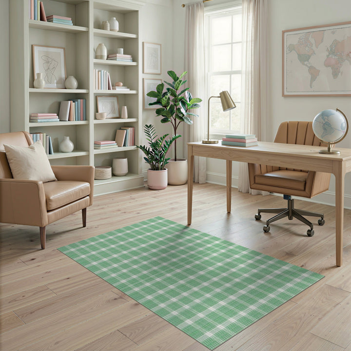Geometric Modern Checkered Green Checkered Washable Area Rug