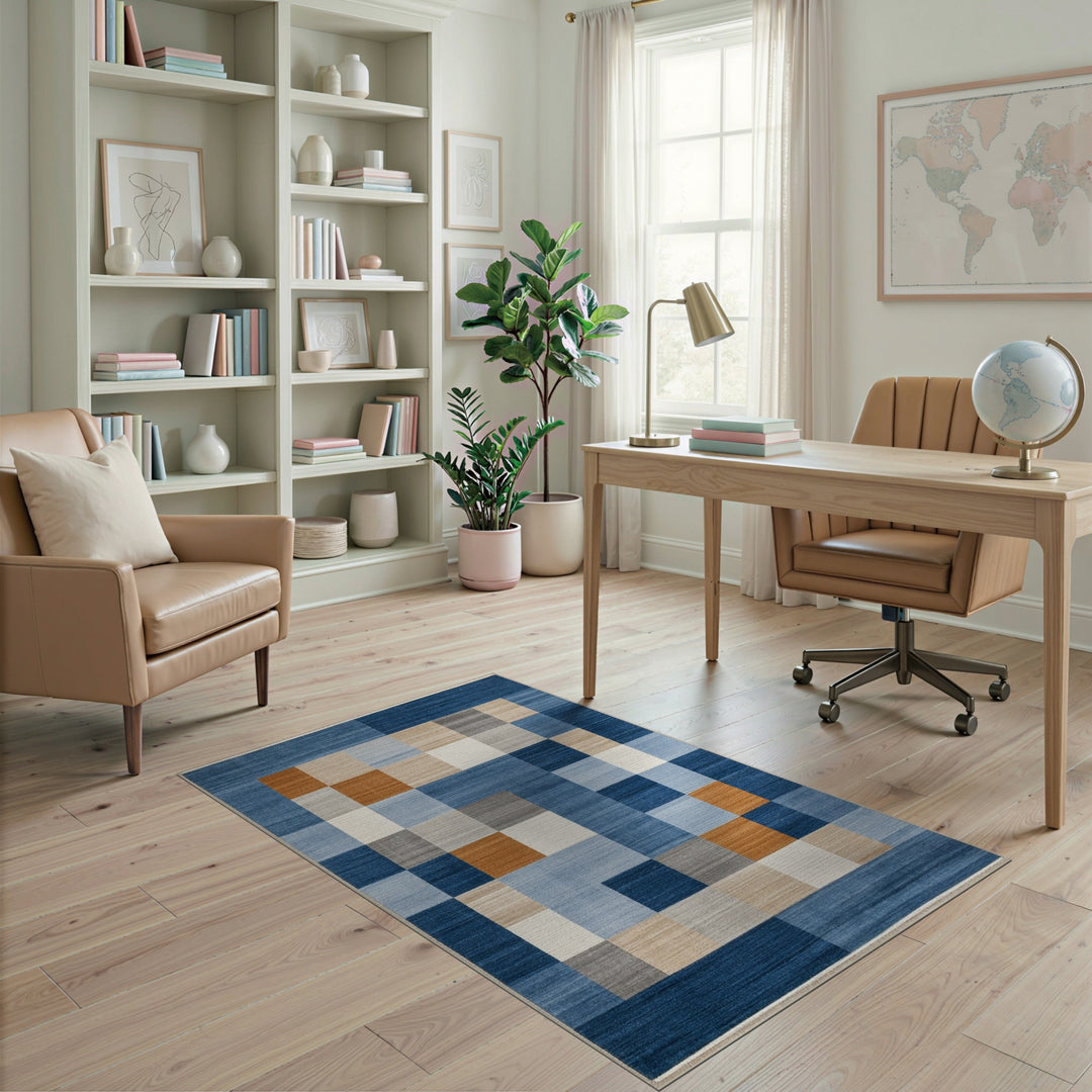 Geometric Modern Block Blue Geometric Block Area Rug