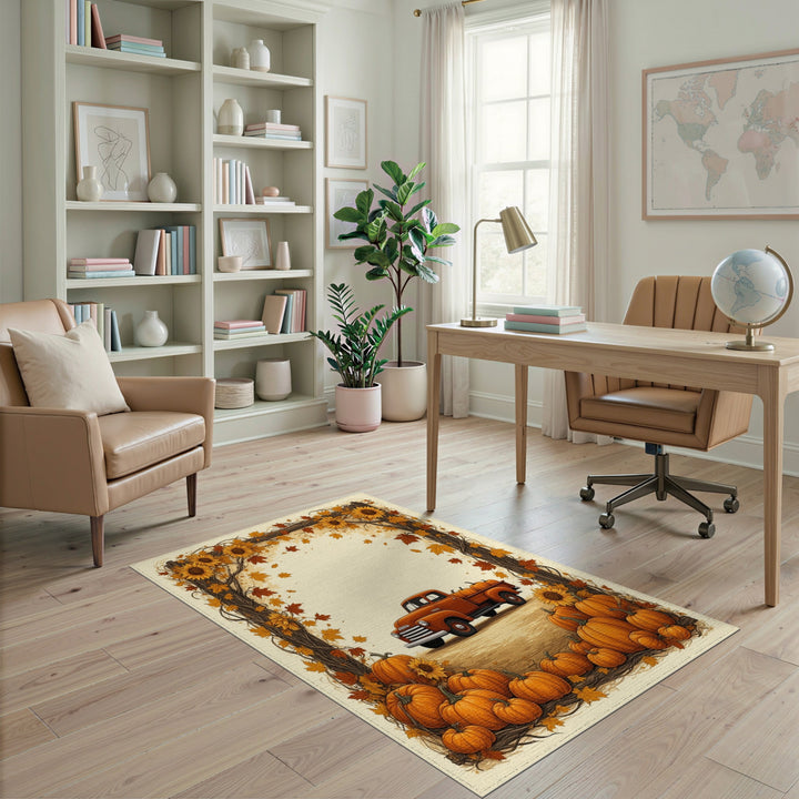Vintage Orange Truck Pumpkin Fall Area Rug