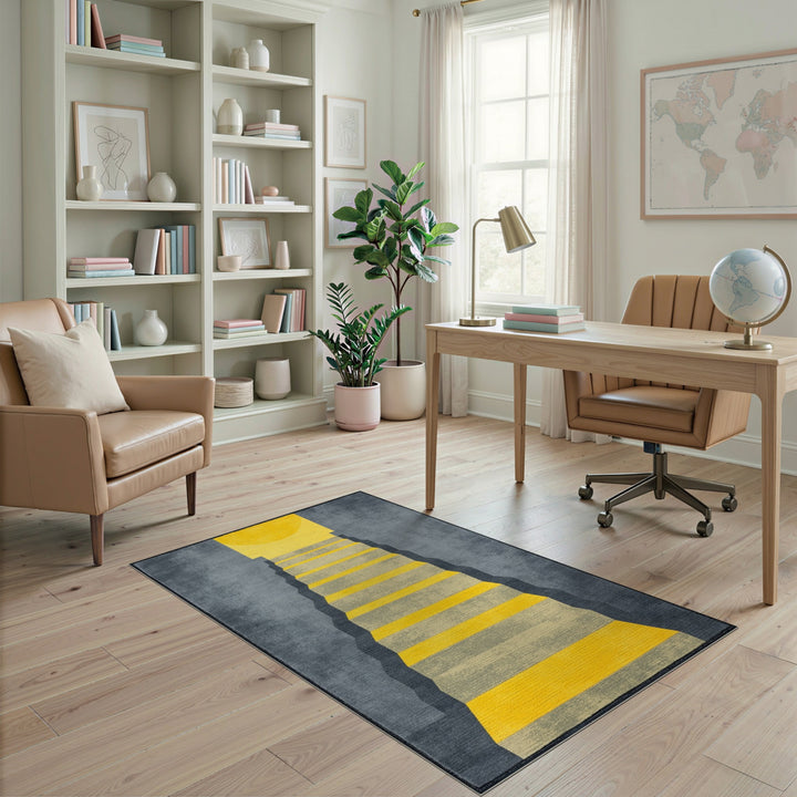 Yellow Staircase Geometric Grey Area Rug