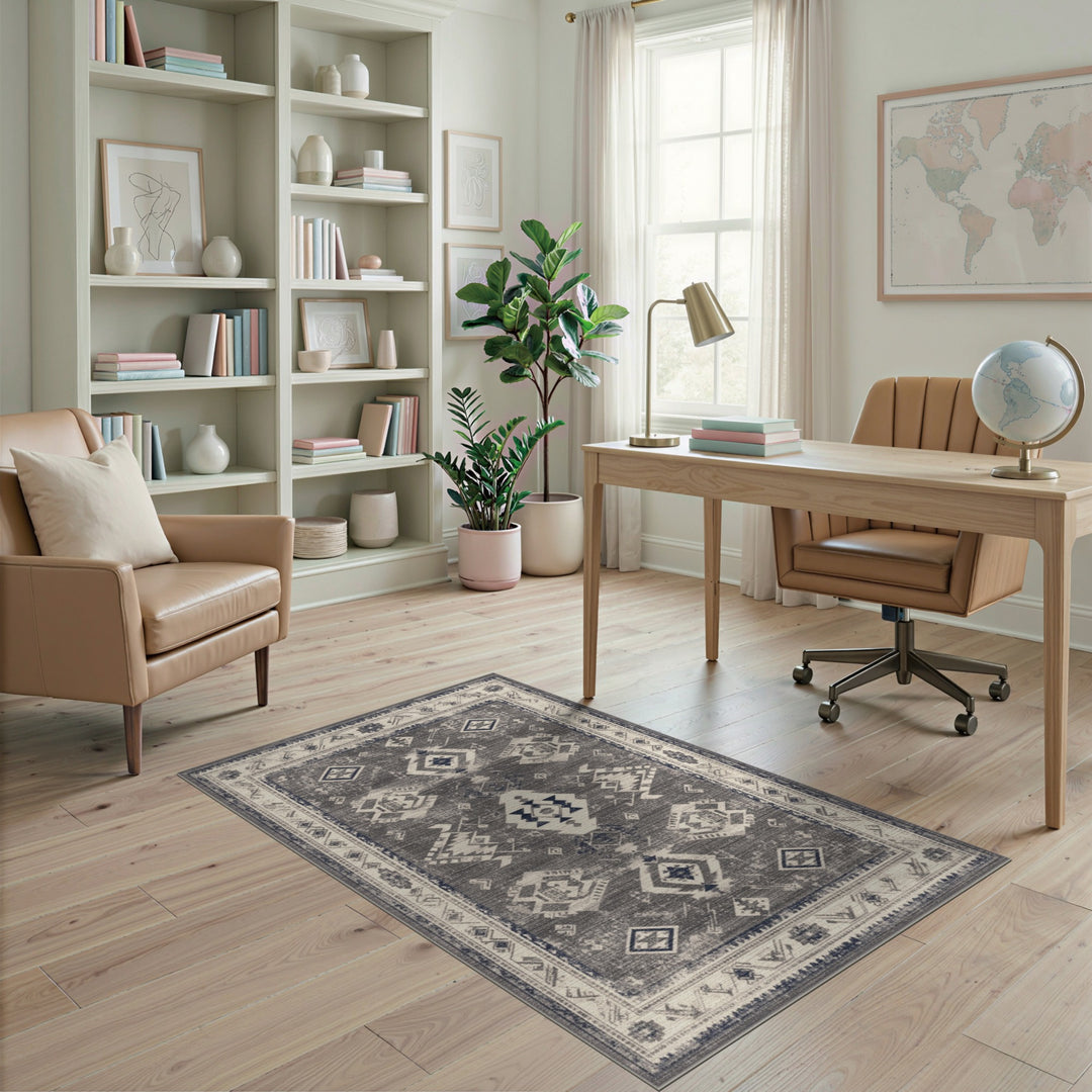 Grey Distressed Tribal Area Rug