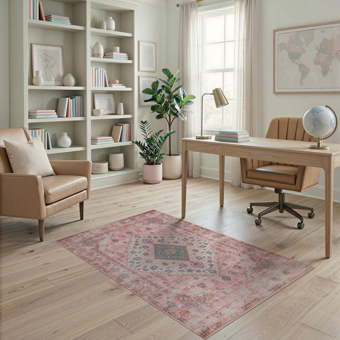Pink Distressed Vintage Area Rug