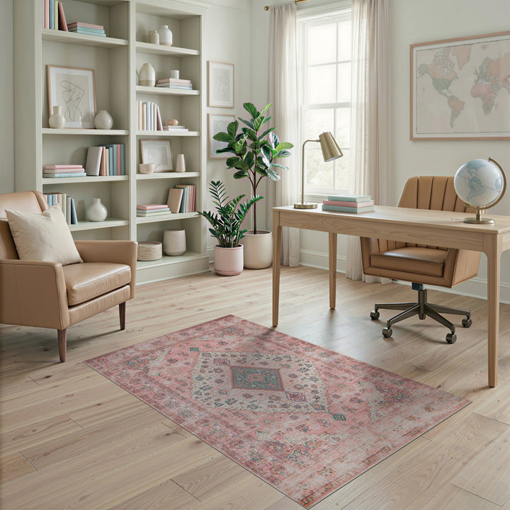 Pink Distressed Vintage Area Rug