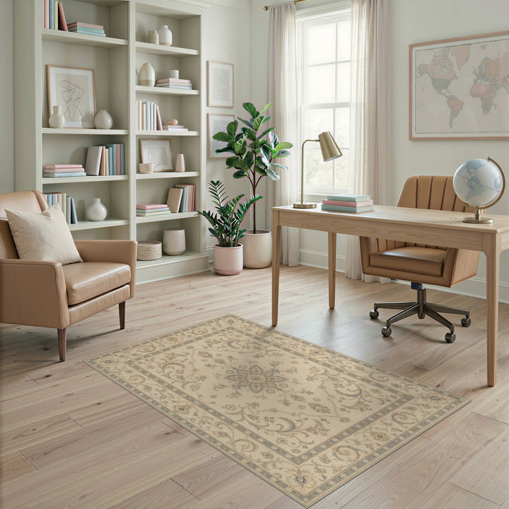 Beige Floral Medallion Area Rug